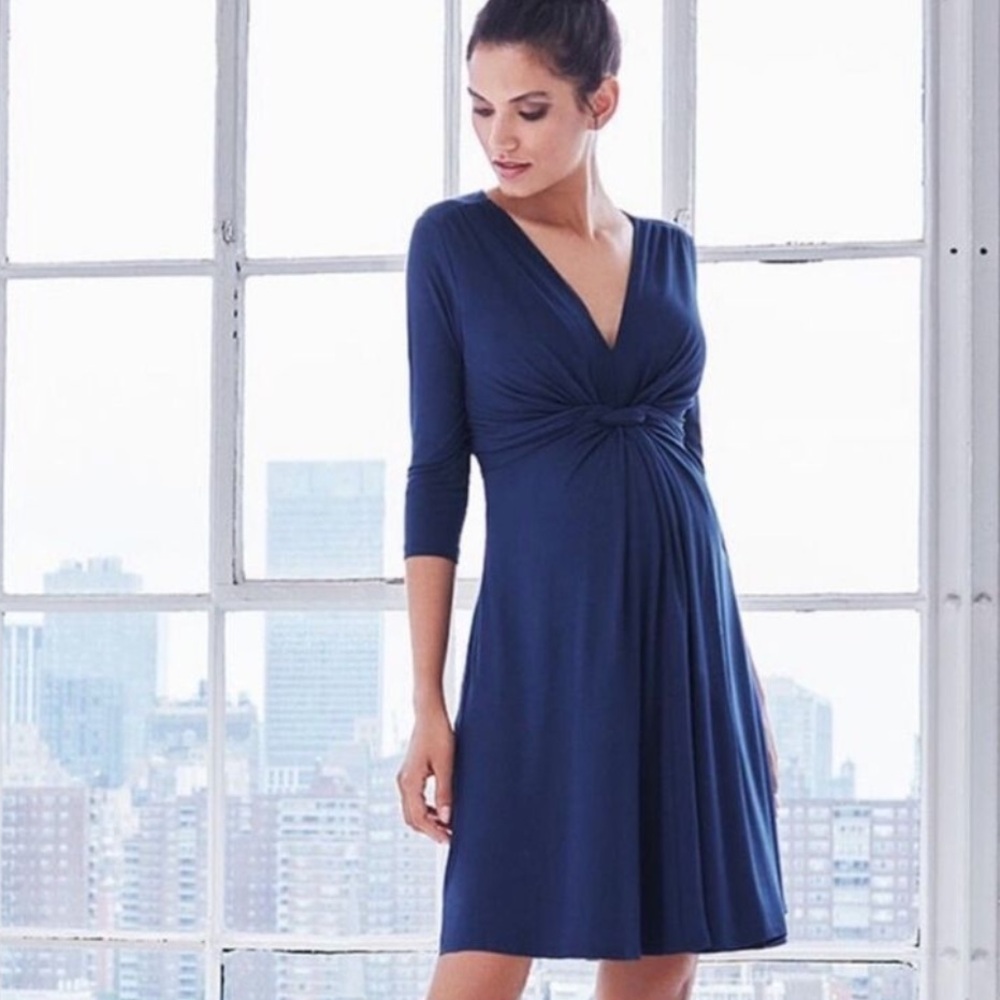 Seraphine Deep Blue V-Neck Maternity Dress